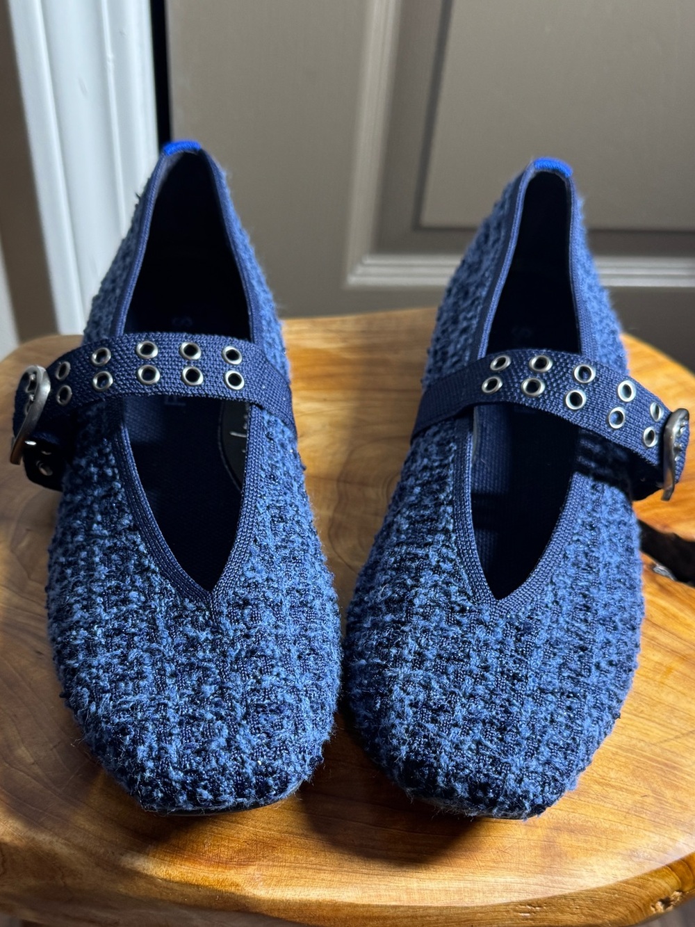 Rothy's The Max Buckle Women's Mary Janes Blue Tweed Preppy-Boho Sz. 8,5M - Picture 2 of 14